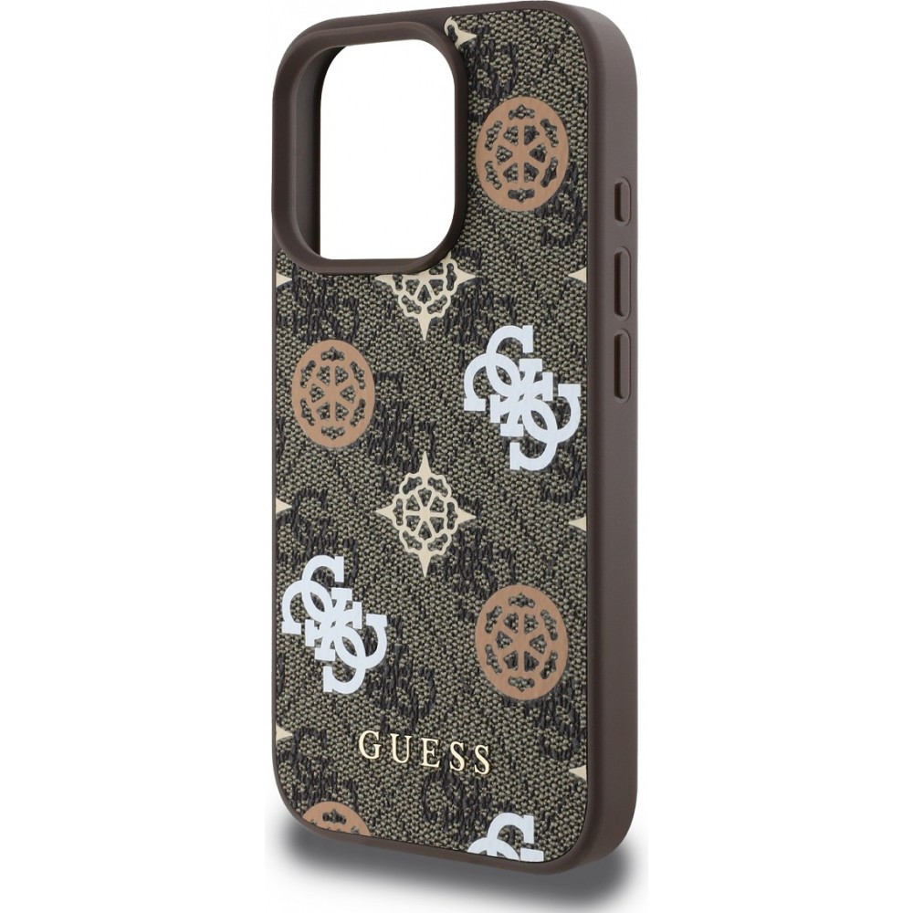 iPhone 16 Pro Max Case Hülle - Guess Monogramm Peony mit MagSafe - Braun