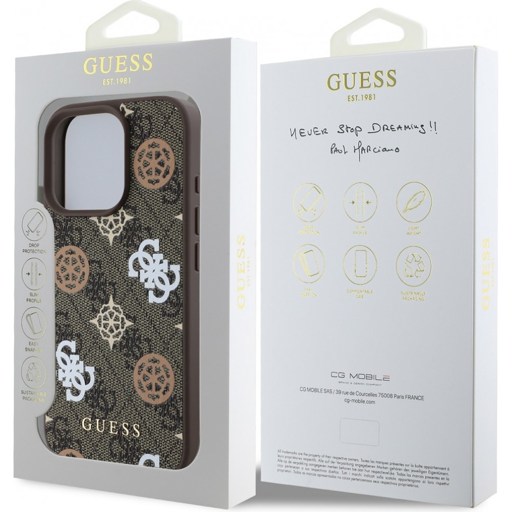 iPhone 16 Pro Max Case Hülle - Guess Monogramm Peony mit MagSafe - Braun