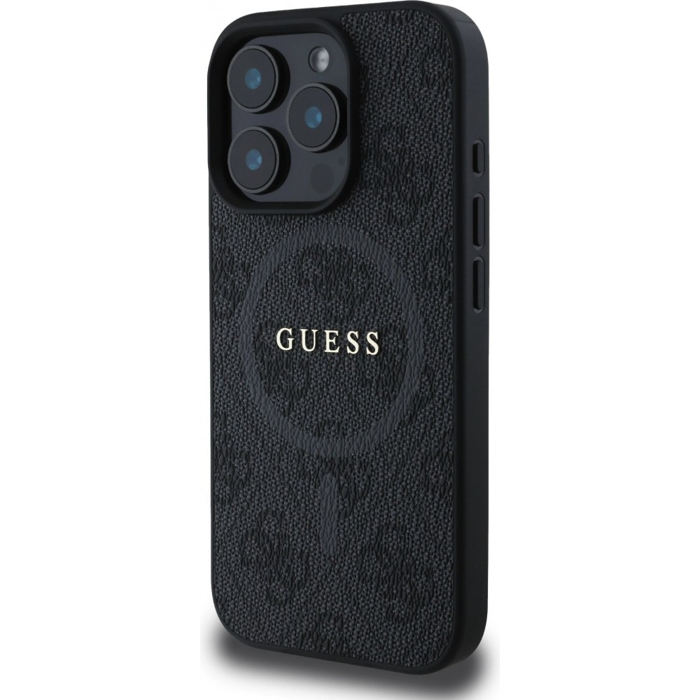 Coque iPhone 16 Pro Max - Guess monogramme similicuir avec MagSafe int&eacute;gr&eacute; - Noir
