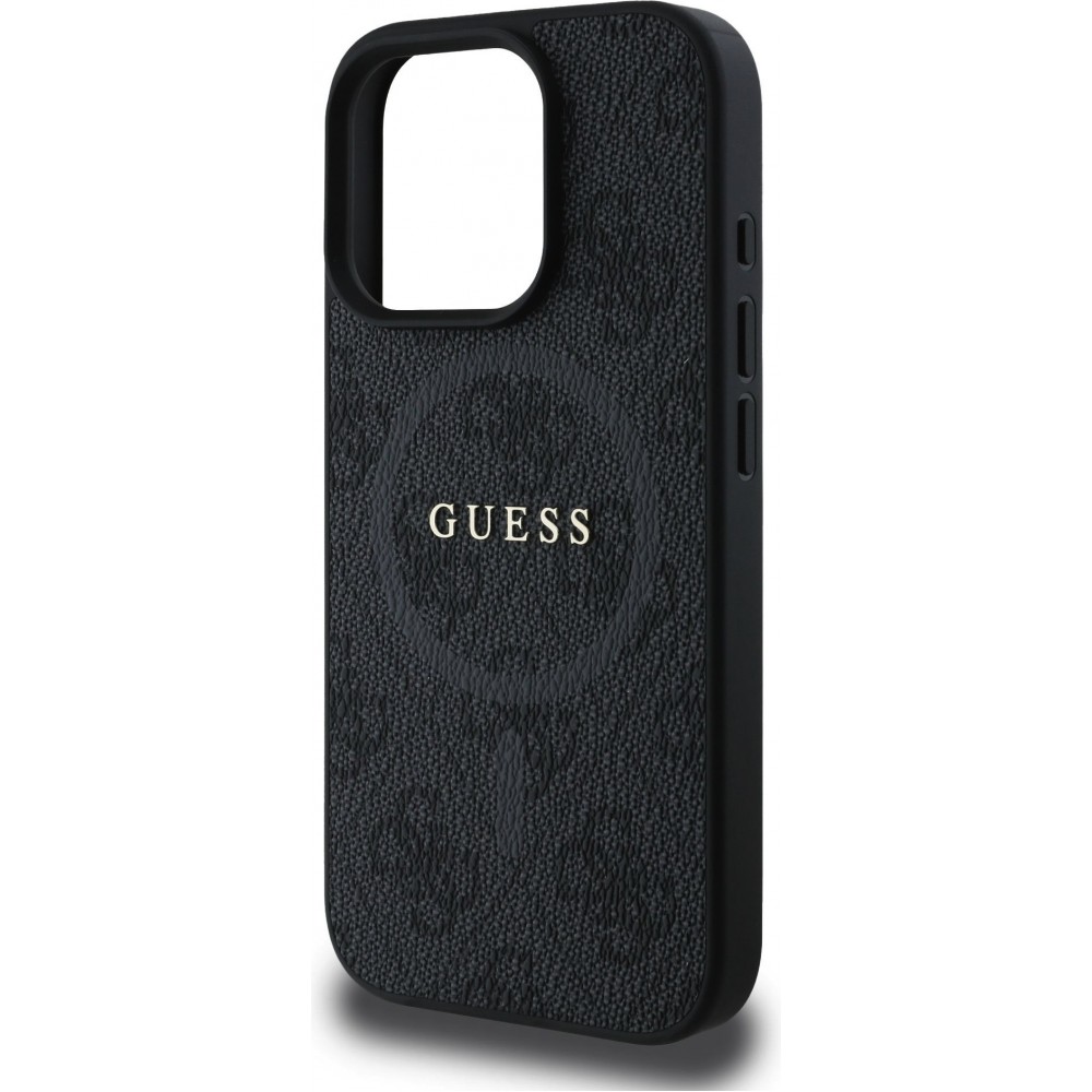 Coque iPhone 16 Pro Max - Guess monogramme similicuir avec MagSafe int&eacute;gr&eacute; - Noir
