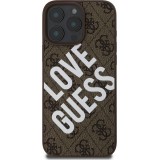 iPhone 16 Pro Max Case H&uuml;lle - Guess Monogramm Kunstleder mit Love Guess Street Style Logo und integriertem MagSafe - Braun