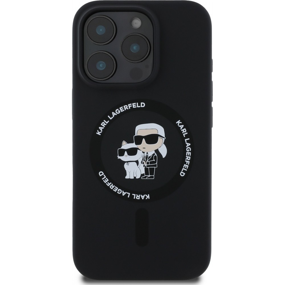 iPhone 16 Pro Max Case H&uuml;lle - Karl Lagerfeld und Choupette soft touch mit MagSafe - Schwarz