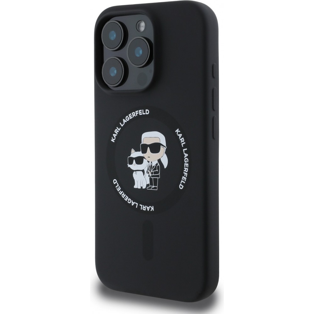 iPhone 16 Pro Max Case H&uuml;lle - Karl Lagerfeld und Choupette soft touch mit MagSafe - Schwarz