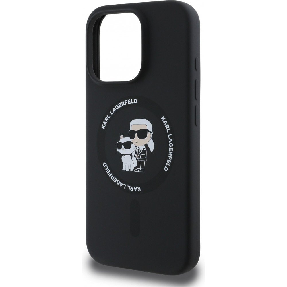 iPhone 16 Pro Max Case H&uuml;lle - Karl Lagerfeld und Choupette soft touch mit MagSafe - Schwarz