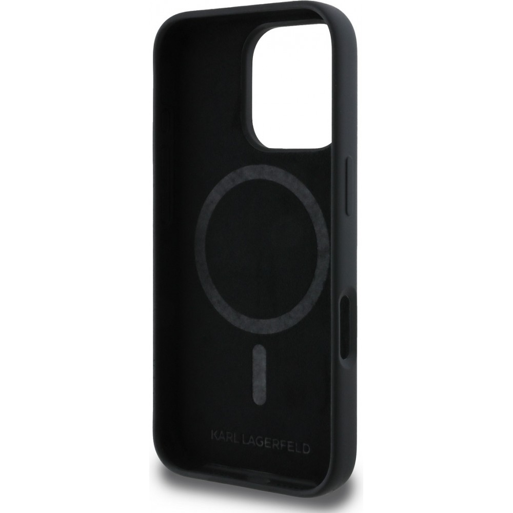 iPhone 16 Pro Max Case H&uuml;lle - Karl Lagerfeld und Choupette soft touch mit MagSafe - Schwarz