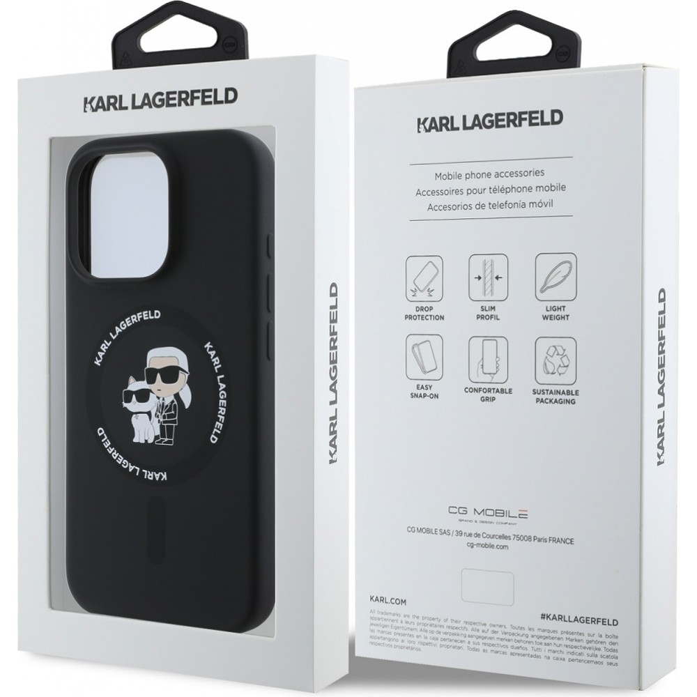 iPhone 16 Pro Max Case H&uuml;lle - Karl Lagerfeld und Choupette soft touch mit MagSafe - Schwarz