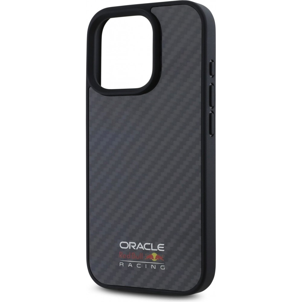 iPhone 16 Pro Max Case H&uuml;lle - Red Bull Racing Simple Carbon mit Logo MagSafe - Schwarz
