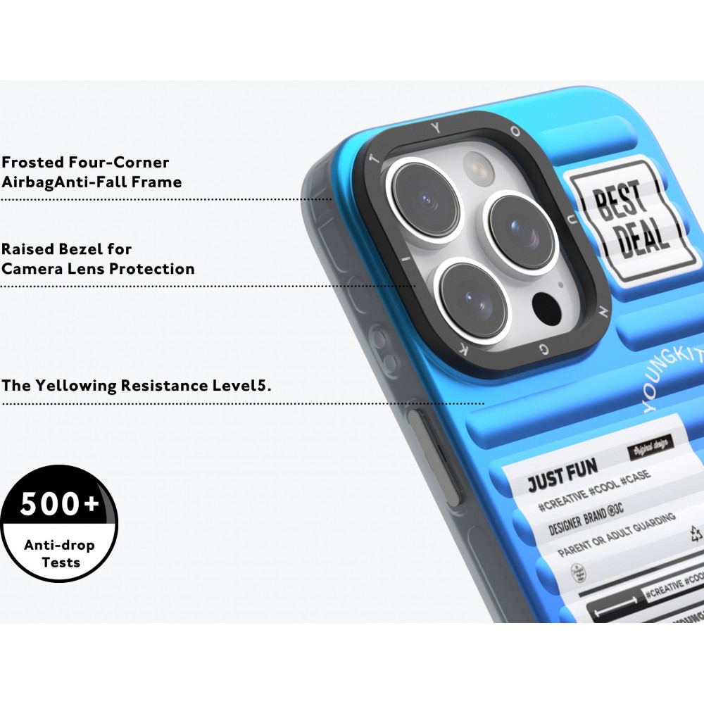 iPhone 16 Pro Max Case Hülle - Youngkit Glow Luggage-Inspired - Blau/violett
