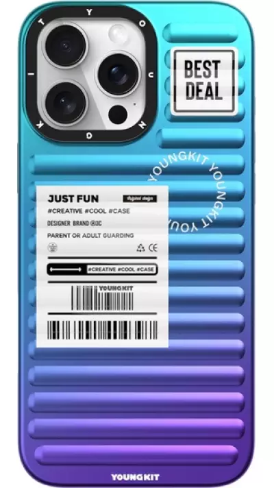 iPhone 16 Pro Max Case H&uuml;lle - Youngkit Glow Luggage-Inspired - Violett/blau
