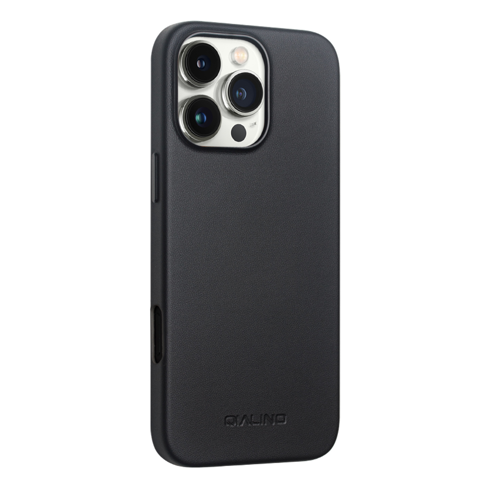 Hülle iPhone 16 Pro - Qialino Echtleder (MagSafe kompatibel) - Schwarz
