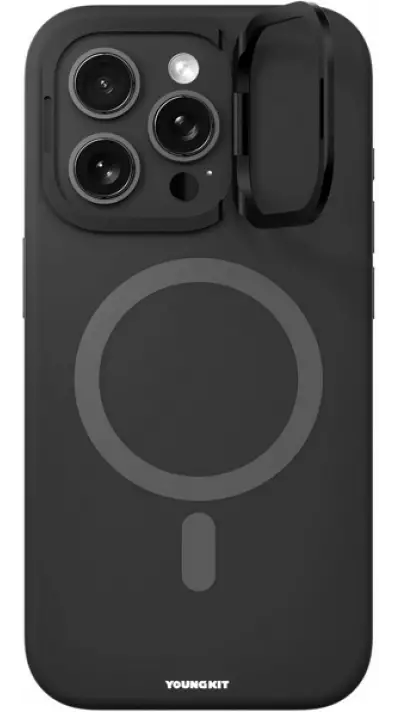 iPhone 16 Pro Case Hülle - Youngkit Cream Silicone Stand Case - Schwarz