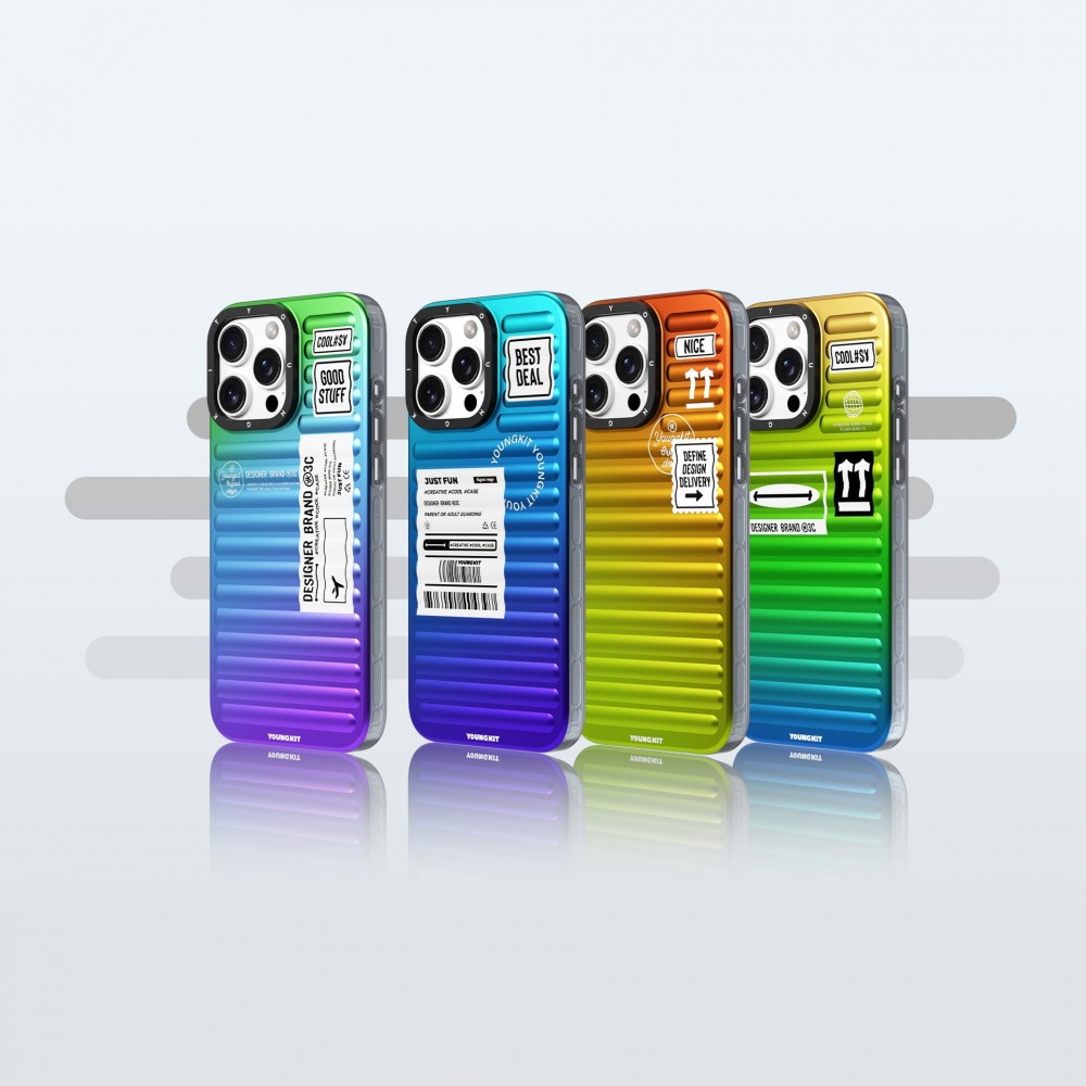 iPhone 16 Pro Case H&uuml;lle - Youngkit Glow Luggage-Inspired - Blau/violett