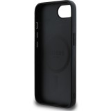 iPhone 16e Case H&uuml;lle - Guess Classic Logo MagSafe aus genarbtem Leder - Schwarz