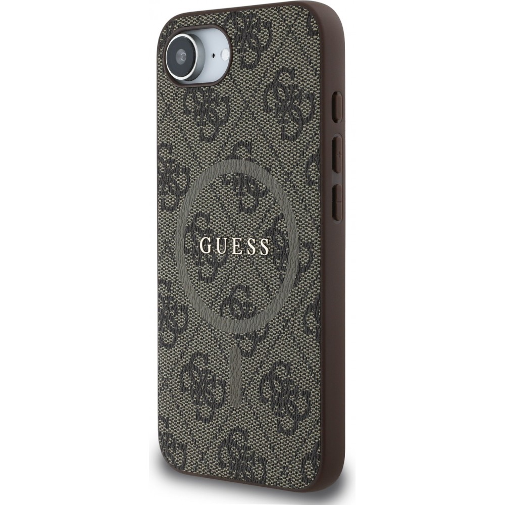 iPhone 16e Case Hülle - Guess Monogramm Kunstleder mit integriertem MagSafe - Braun