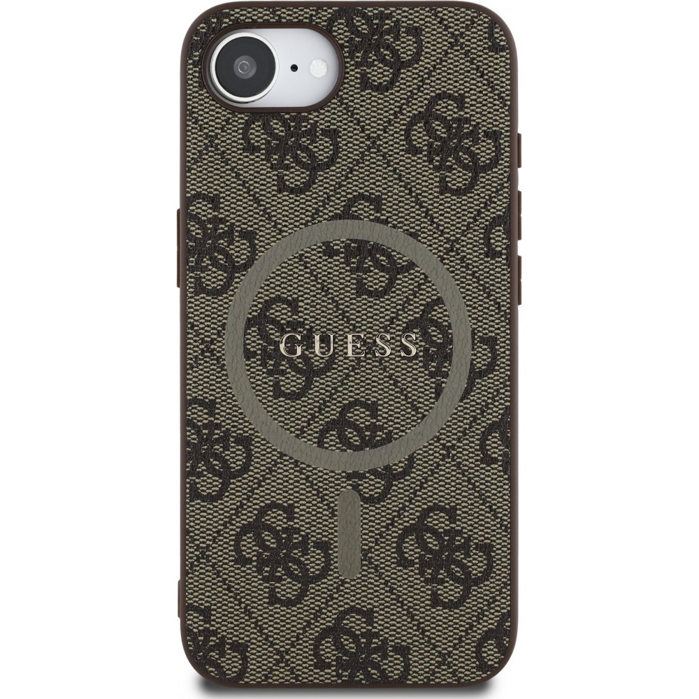 iPhone 16e Case Hülle - Guess Monogramm Kunstleder mit integriertem MagSafe - Braun