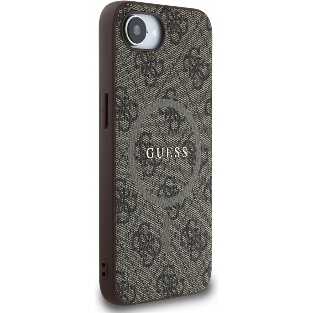 iPhone 16e Case Hülle - Guess Monogramm Kunstleder mit integriertem MagSafe - Braun