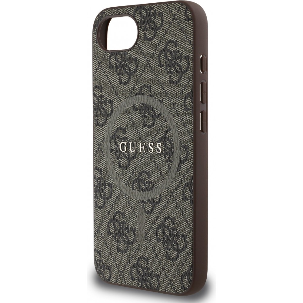 iPhone 16e Case Hülle - Guess Monogramm Kunstleder mit integriertem MagSafe - Braun