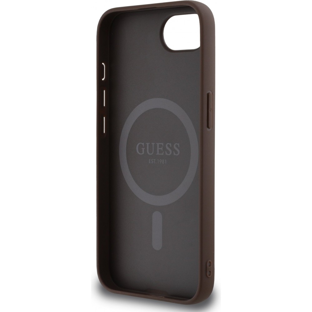 iPhone 16e Case Hülle - Guess Monogramm Kunstleder mit integriertem MagSafe - Braun