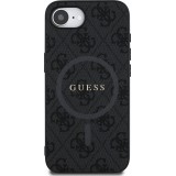 Coque iPhone 17e / 16e - Guess monogramme similicuir avec MagSafe intégré et logo doré - Noir