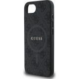 Coque iPhone 17e / 16e - Guess monogramme similicuir avec MagSafe intégré et logo doré - Noir