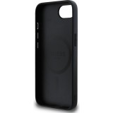 Coque iPhone 17e / 16e - Guess monogramme similicuir avec MagSafe intégré et logo doré - Noir