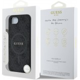 Coque iPhone 17e / 16e - Guess monogramme similicuir avec MagSafe intégré et logo doré - Noir
