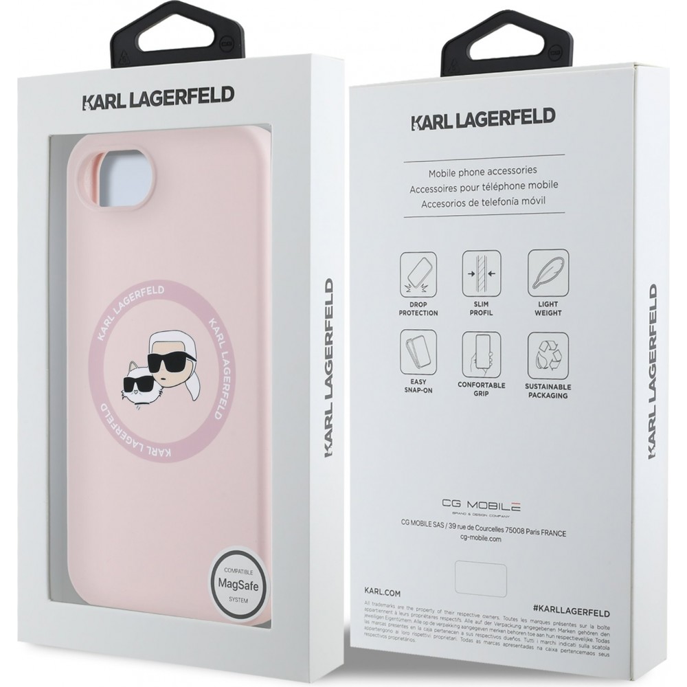 iPhone 16e Case H&uuml;lle - Karl Lagerfeld Choupette Silikon Soft Touch mit MagSafe - Rosa
