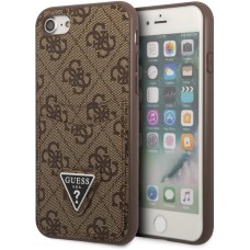 Coque iPhone 7 / 8 / SE (2020, 2022) - Guess toile similicuir avec porte-cartes intégré et logo métallique doré en relief - Brun