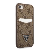 Coque iPhone 7 / 8 / SE (2020, 2022) - Guess toile similicuir avec porte-cartes intégré et logo métallique doré en relief - Brun