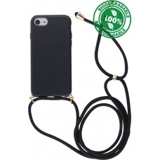 Hülle iPhone 16e - Bio Eco-Friendly Vegan mit Handykette Necklace - Schwarz