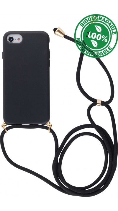 Hülle iPhone 16e - Bio Eco-Friendly Vegan mit Handykette Necklace - Schwarz