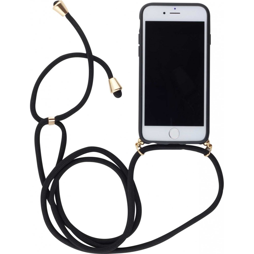 Hülle iPhone 16e - Bio Eco-Friendly Vegan mit Handykette Necklace - Schwarz