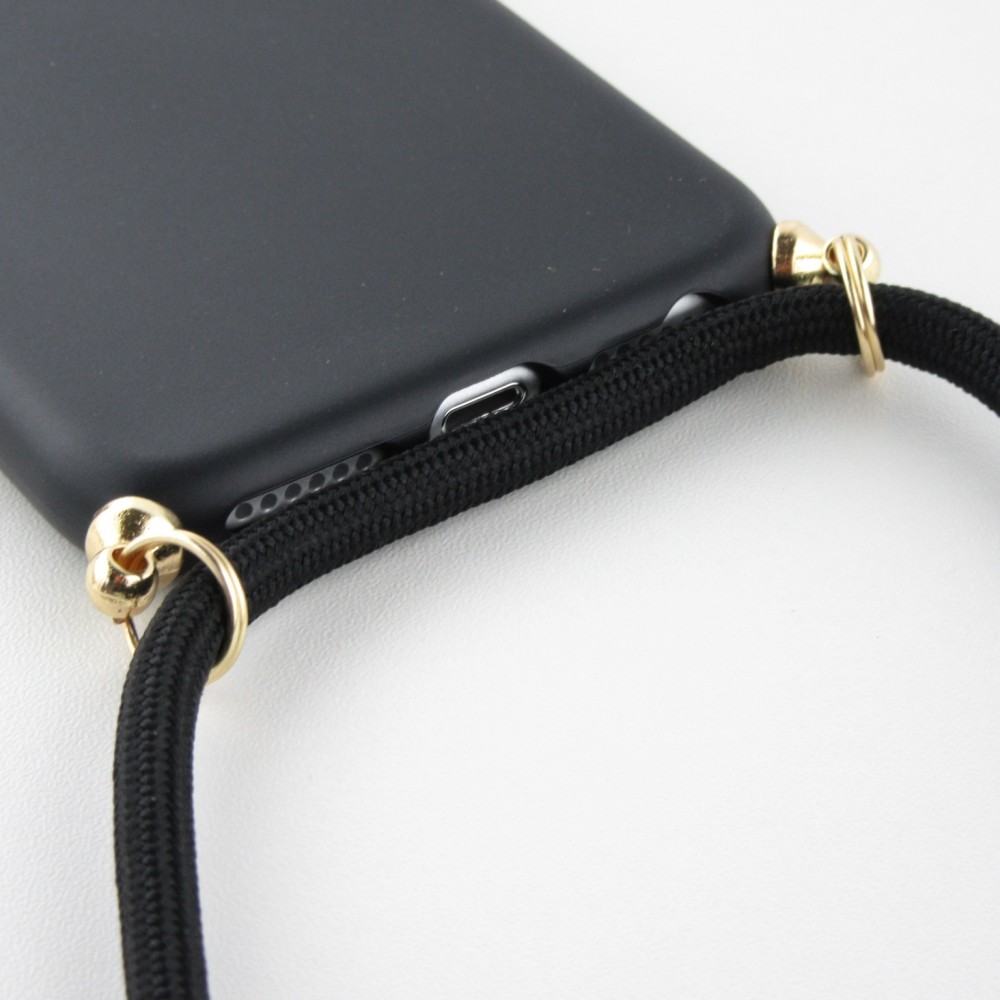Hülle iPhone 16e - Bio Eco-Friendly Vegan mit Handykette Necklace - Schwarz
