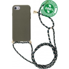 Hülle iPhone 16e - Bio Eco-Friendly Vegan mit Handykette Necklace - Dunkelgrün