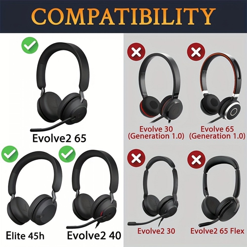 Weiche Leder-Ersatz-Ohrpolster für Jabra Evolve2 65 / Evolve2 40 / Elite 45h - Schwarz