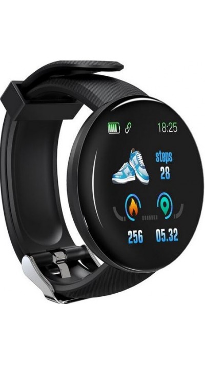 D18 Smart Watch Fitness Tracker Color Touch Screen IP65 inkl. Phone App - Schwarz