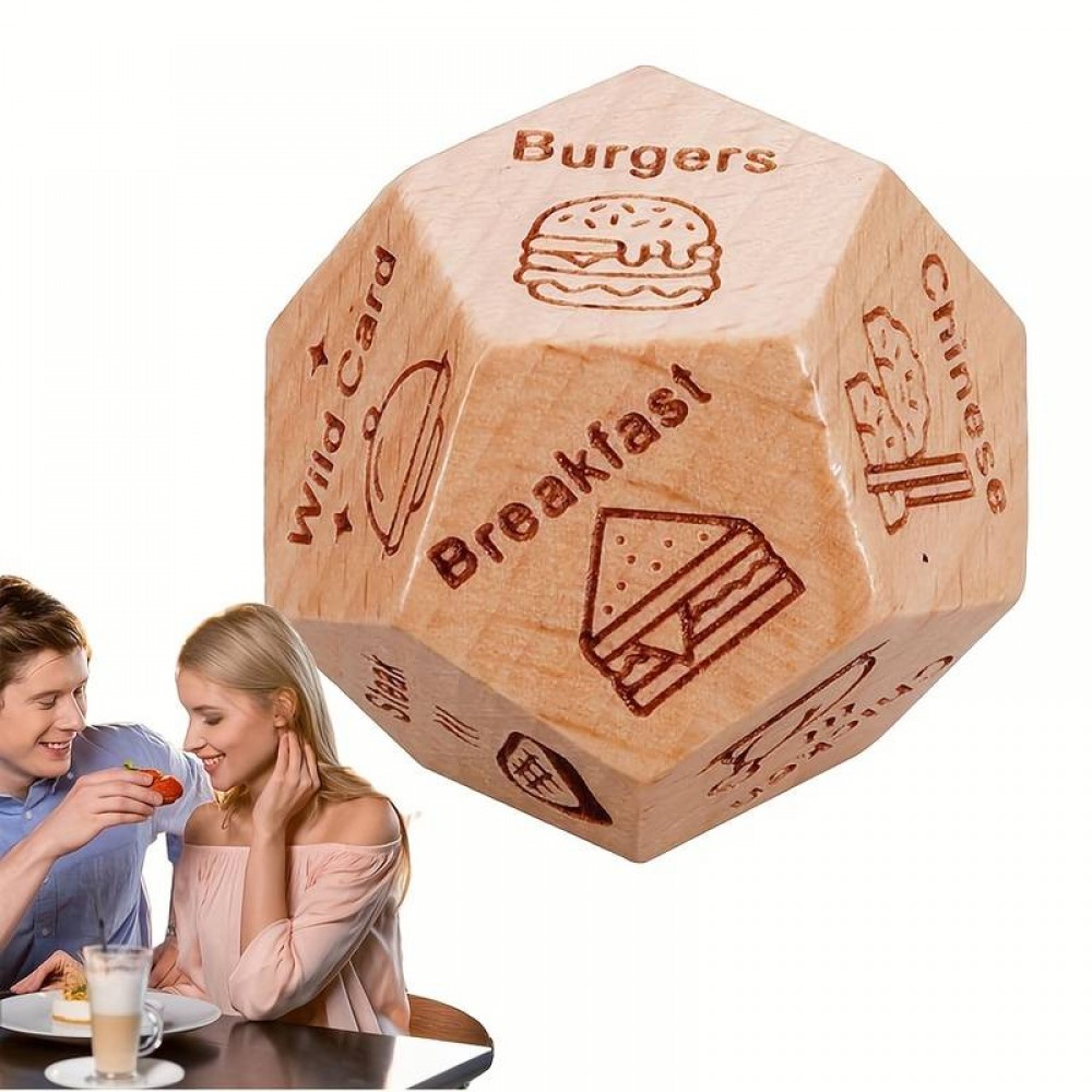 Date Night Würfel aus Holz 12 Seitig Für Paare Entscheidungswürfel für Food & Restaurant Geschenkidee (B)