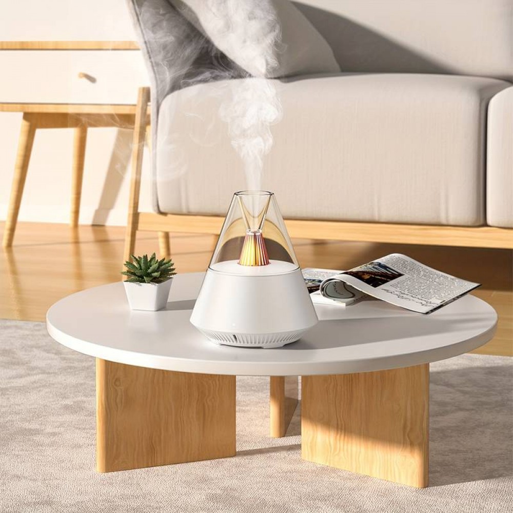 Diffusor für ätherische Öle 3 in 1 Luftbefeuchter & Nachtlicht Vulkan-Design + Fernbedienung - Weiss
