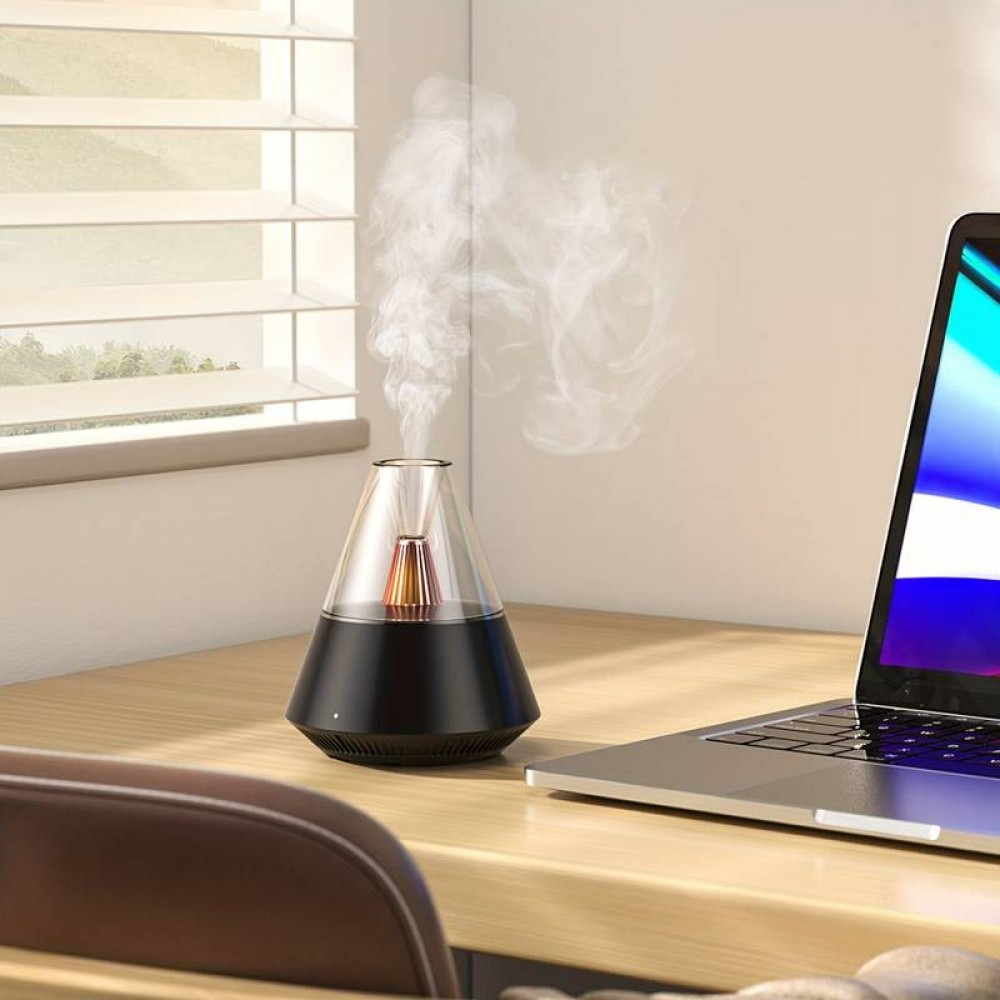 Diffusor für ätherische Öle 3 in 1 Luftbefeuchter & Nachtlicht Vulkan-Design + Fernbedienung - Weiss
