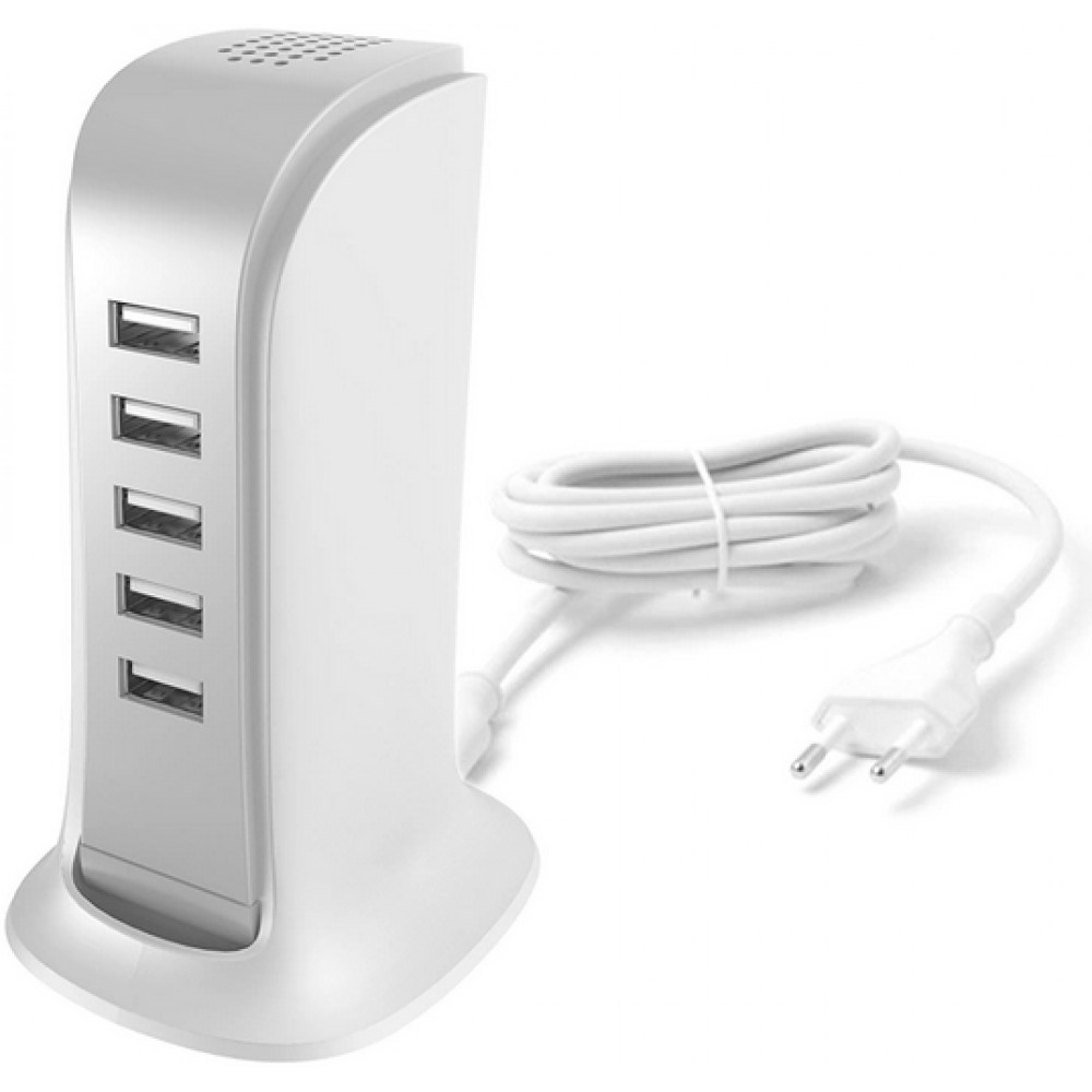 Dudao 5x USB-A Multiport Ladeturm mit integriertem CH-Netzkabel - Weiss