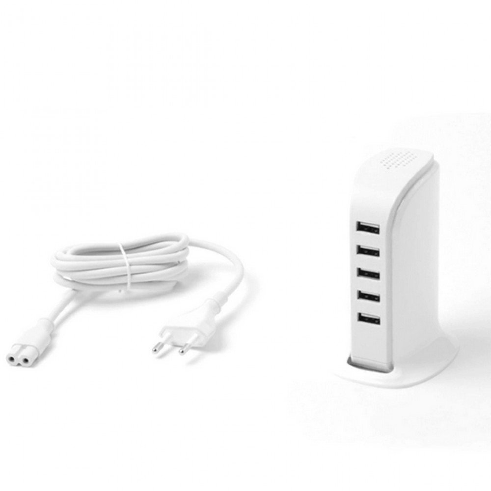 Dudao 5x USB-A Multiport Ladeturm mit integriertem CH-Netzkabel - Weiss