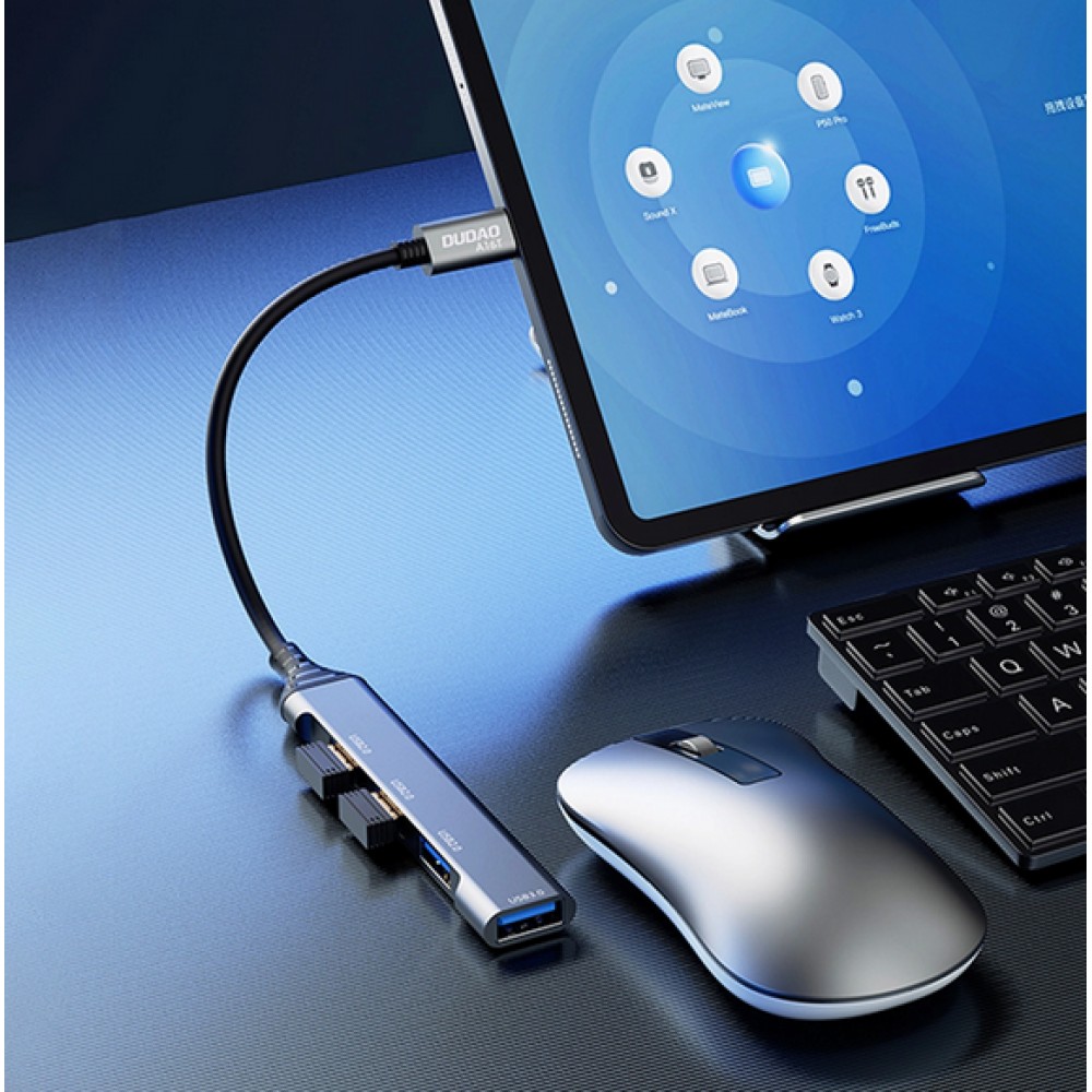 Dudao HUB 4 in 1 USB-C Aluminium multiport mit 4x USB-A Ports (3x USB2.0 / 1x USB-A 3.0) - Schwarz
