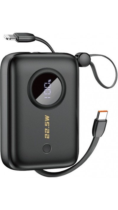 Dudao K14 22.5W Power Bank 10000mAh mit integriertem USB-C & Lightning Kabel QC 3.0 Fast Charge - Schwarz