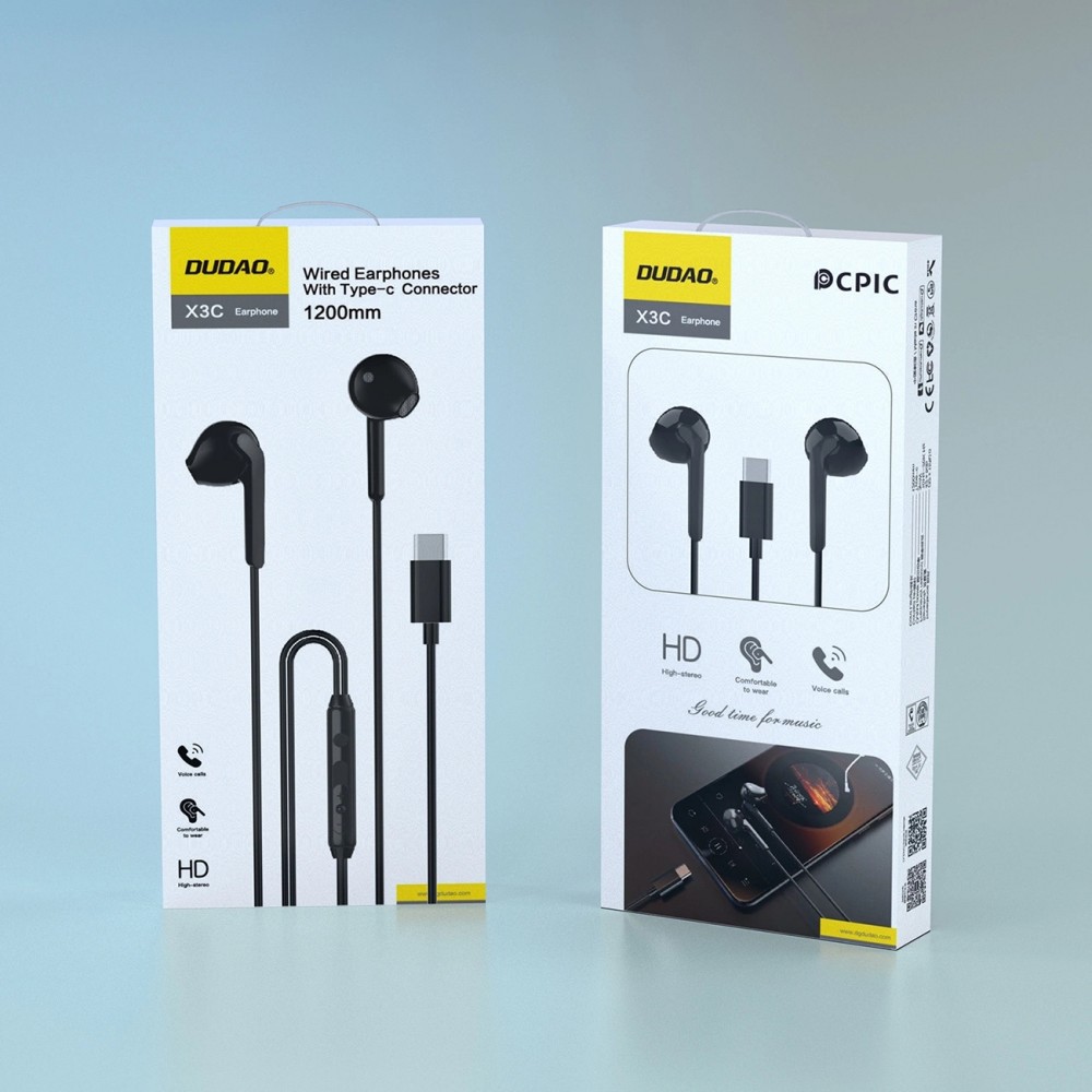 Dudao X3C In-Ear USB-C Kopfhörer 1.2m Kabelgebunden Hochwertiger Klang - Schwarz