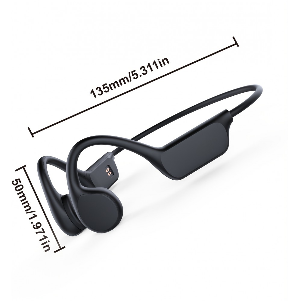 Écouteurs conduction osseuse sans fil Bluetooth 5.4 pour sport et natation (waterproof) avec mémoire intégrée (32 Go) pour musique - Noir