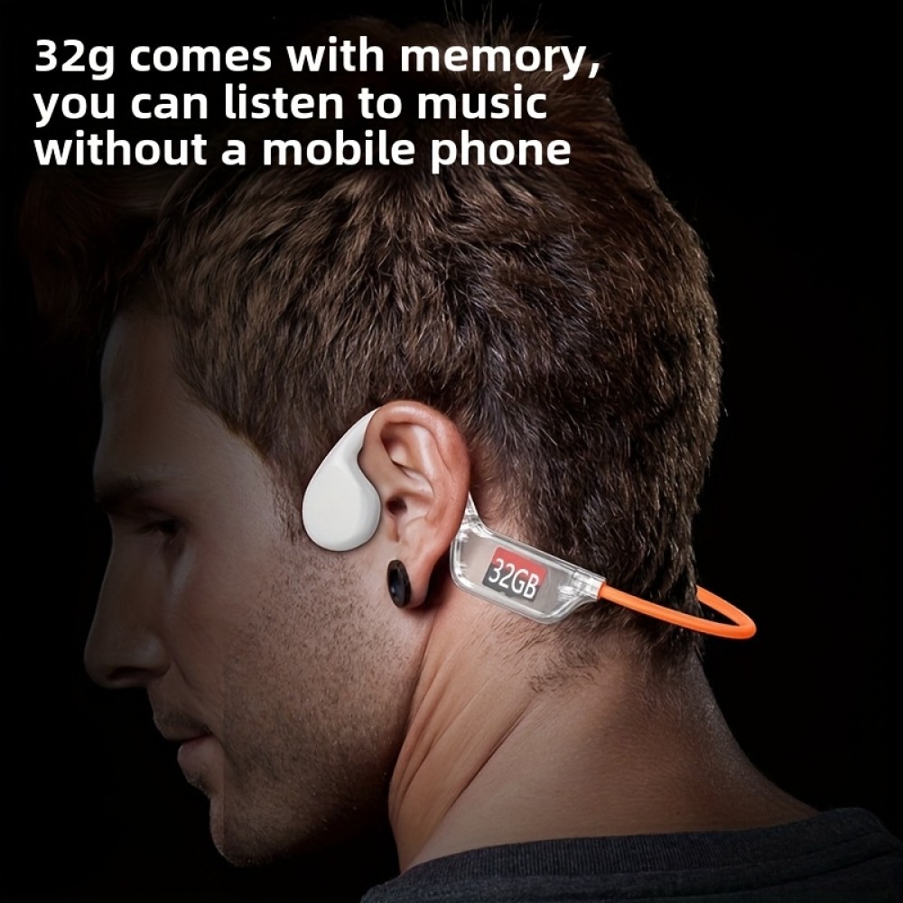 Écouteurs conduction osseuse sans fil Bluetooth 5.4 pour sport et natation (waterproof) avec mémoire intégrée (32 Go) pour musique - Noir