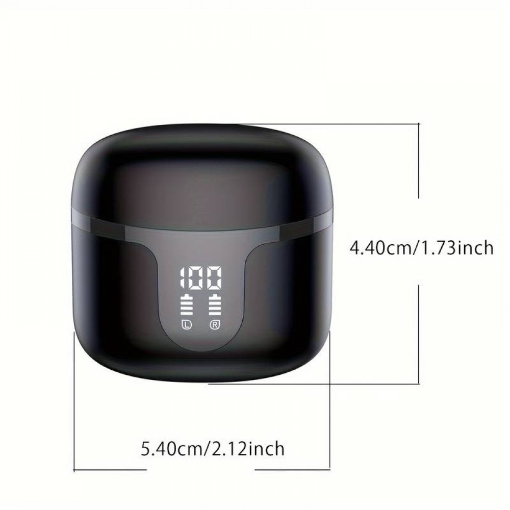 Écouteurs in-ear sans fil Bluetooth 5.3 - Étui de recharge avec affichage digital de la batterie  - Noir