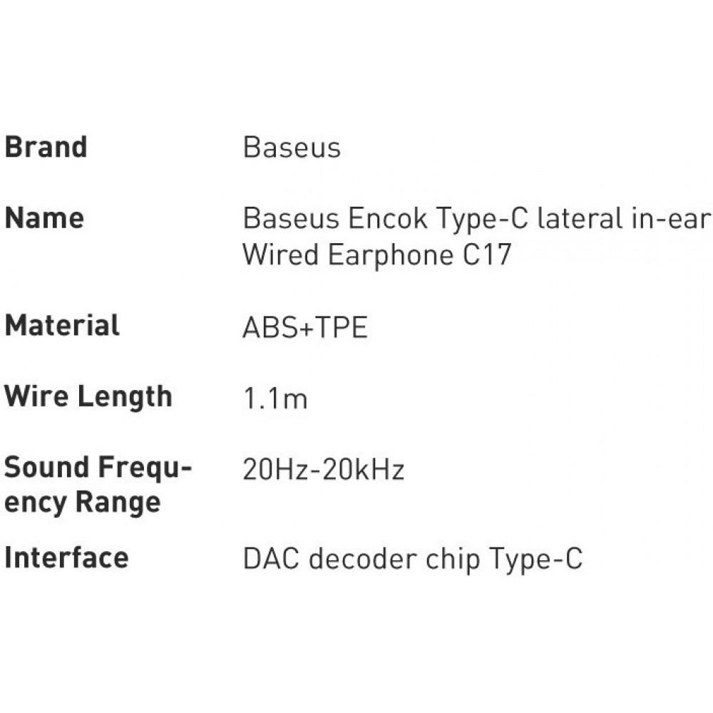 Baseus Encok C17 In-Ear Kabelkopfhörer USB Typ C mit Mikrofon für Smartphone und PC - Weiss