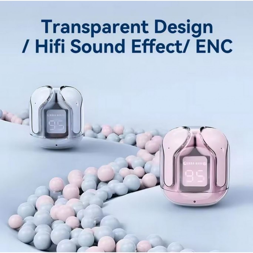 Ecouteurs sans fil Bluetooth 5.3 Crystal Pods TWS In-Ear transparents + affichage LED - Noir