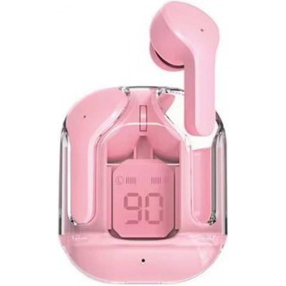 Kabellose Bluetooth-Kopfhörer 5.3 Crystal Pods TWS In-Ear transparent + LED-Anzeige - Rosa